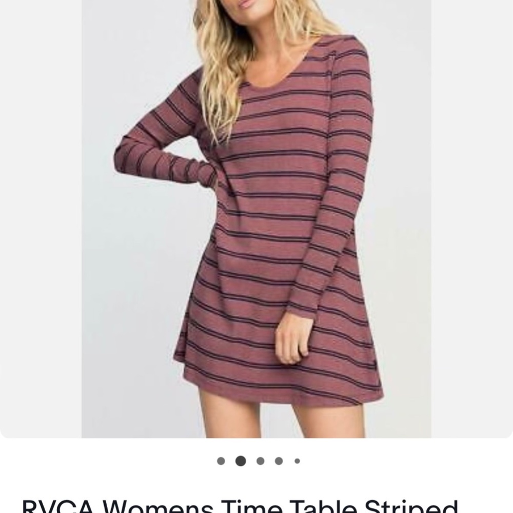 RVCA Women's Time Table Striped Long Sleeve Ribbed Flowy Mini Dress Size Small S